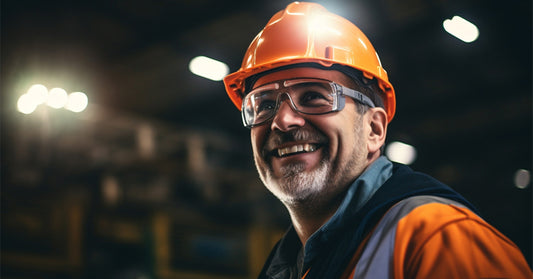 Man wearing protective safety gear at a construction site