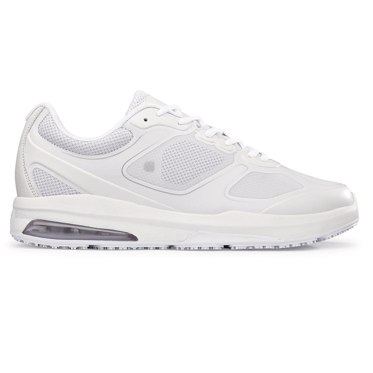 The Evolution II White from Shoes For Crews are slip-resistant and water-resistant trainers,  seen from the right.