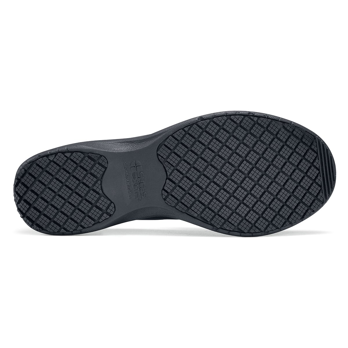 The Jasmine Black by Lila from Shoes for Crews are slip-resistant, casual, lightweight and water-resistant shoes, seen from below.