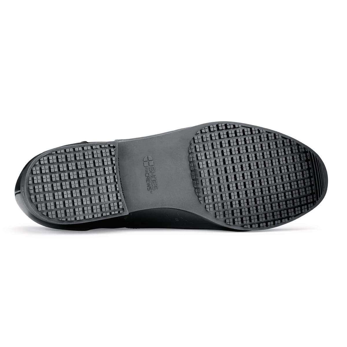 The Kora from Shoes For Crews are slip-resistant dress shoes,seen from below.