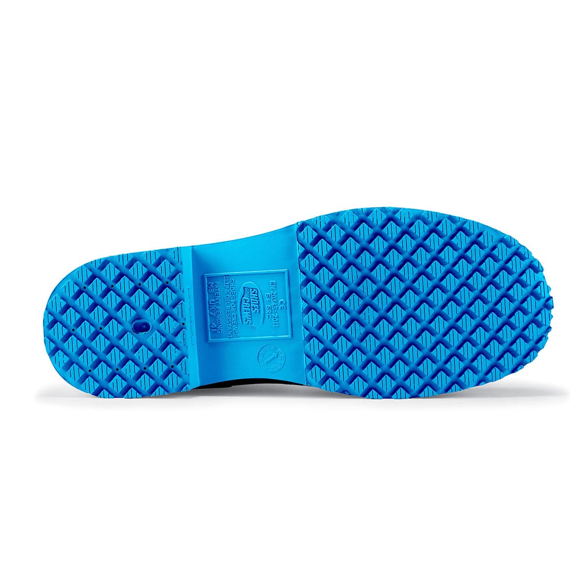 The Guardian S4 from Shoes For Crews are waterproof Wellington boots that offer superior slip resistance on a variety of pavement surfaces, seen from below.